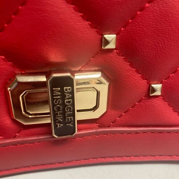 BADGLEY MISCHKA Women’s Red Crossbody Studded Quilted New With Tags 8.5X3X6.5 - Picture 8 of 12